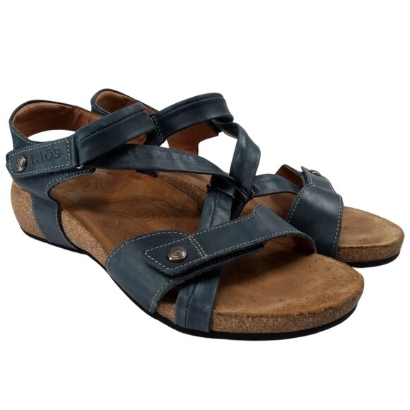 Taos Universal Blue Leather Comfort Wedge Sandals Size 40 US 9-9.5 Adjustable - Picture 1 of 14